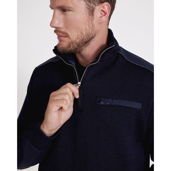 Johnnie-O Hugh 1/4 Zip Hugh 100% Merino Wool Sweater Sz M Navy - Picture 2 of 10